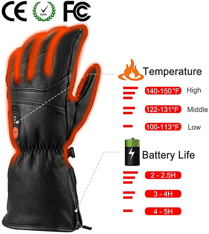 Guantes calefactables de cuero