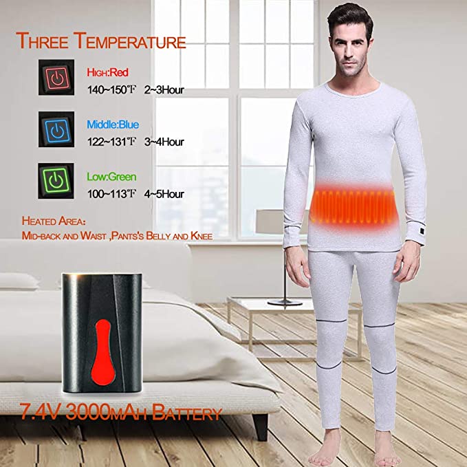 Calentamiento de ropa interior térmica para hombres y mujeres Calentamiento de fibra de carbono alimentado por batería recargable